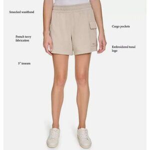 DKNY Women's Terry Cargo Shorts-Size XL-Tan